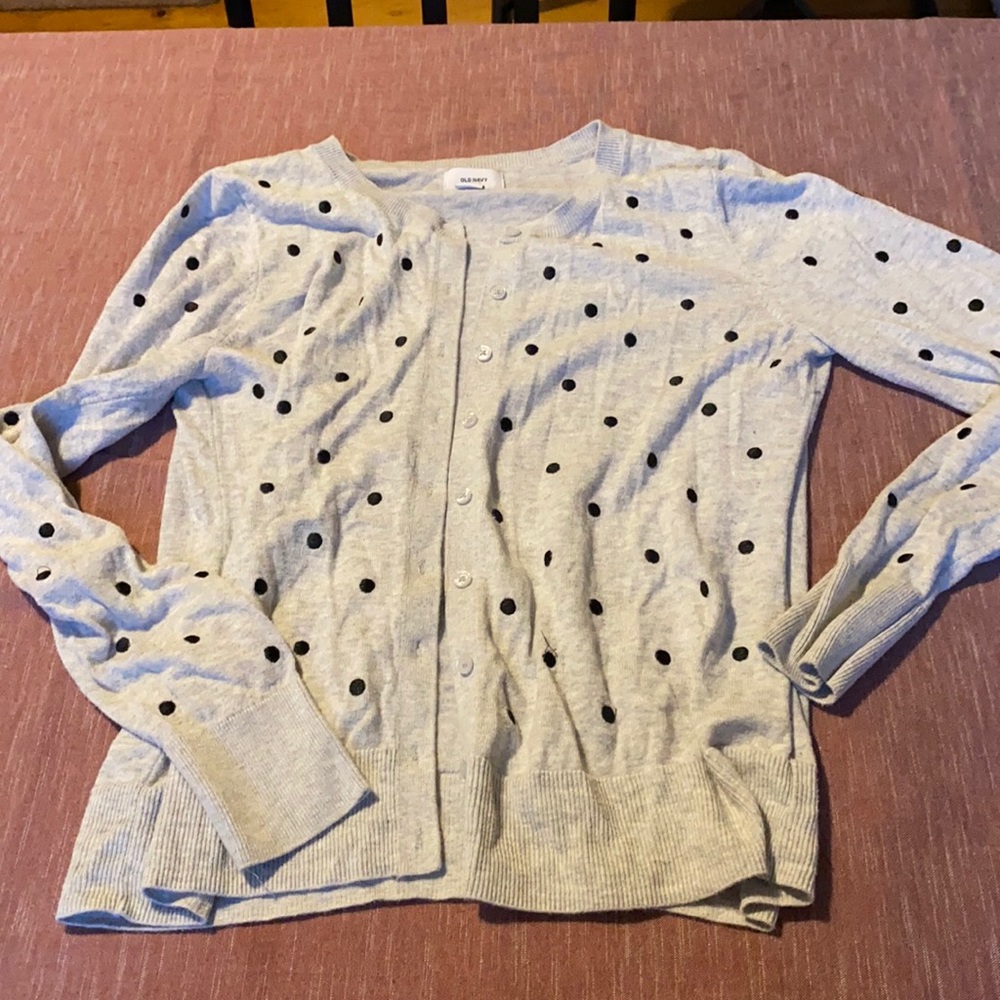 Gray and black polka dot cardigan